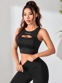 Easithlete Áo thun thể thao tay lửng Raglan khoét rỗng - màu đen - Xem 4