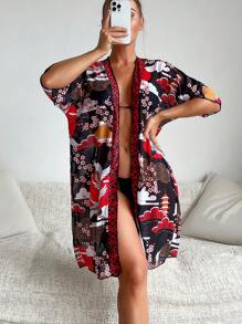 Swim Vcay 女士夏季海灘復古風格長袍，帶隨機印花 - 彩色 - 查看 3