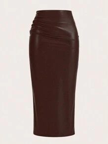 SHEIN Clasi Vrouwen effen kleur geplooide rok met rits maxi dames outfit
