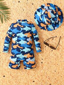 嬰兒男寶寶簡約印花可愛泳衣 - 彩色 - 查看 2