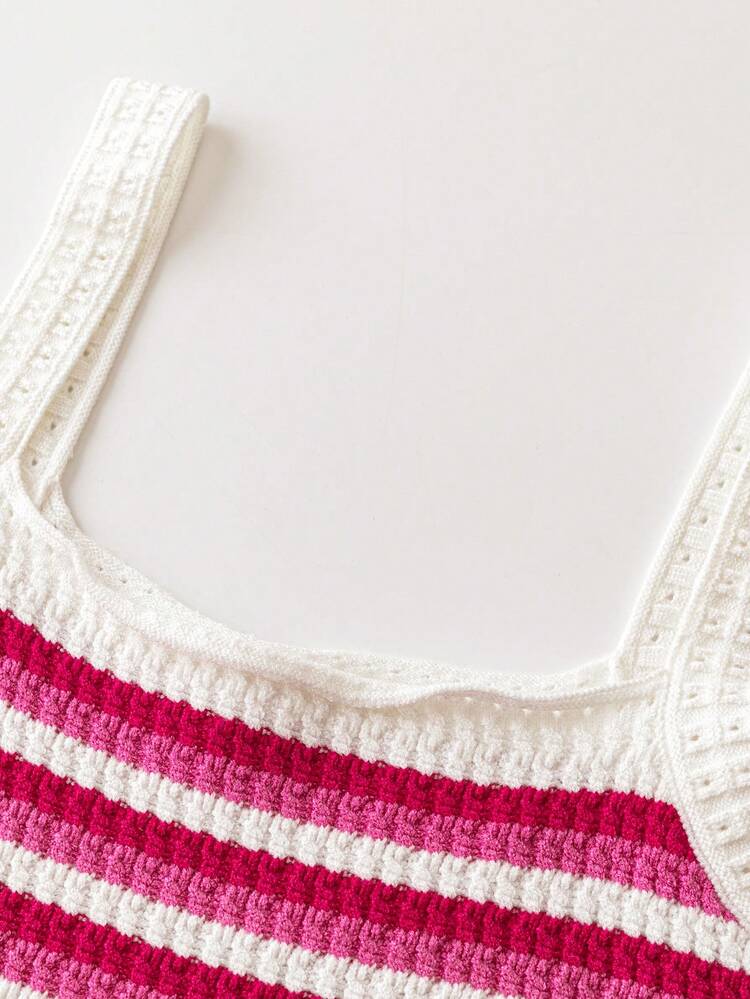 Plus Size Women Striped Knit Tank Top For Summer Casual Wear