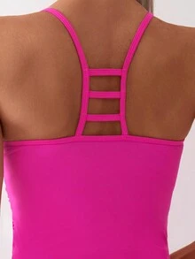 SHEIN Swim 夏季沙灘女士時尚純色細肩帶坦克泳衣上衣和熱帶印花游泳褲 - 彩色 - 查看 4