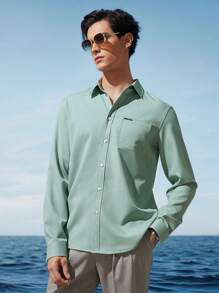Mainfolk Easy-Care Men Business Woven Long Sleeve Shirt - Green - View 11