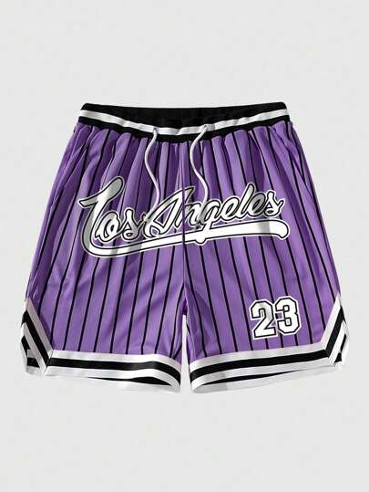 Prep Pantalones cortos de baloncesto con estampado de dibujos animados, de malla transpirable, 2 en 1, adecuados para uso diario en primavera y verano, escuela para hombres