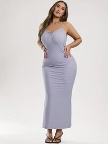 SHEIN BAE Vestido tejido entallado sin mangas para mujer de talla grande para uso diario, vestido de invitada de boda