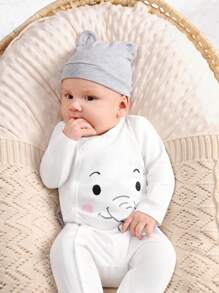 SHEIN Overol cómodo y suave para el hogar tejido con patrón de animal adorable para bebés varones