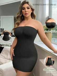 Plus Size Solid Color Seamless Strapless Bodycon Dress