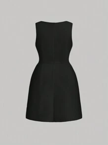 SHEIN MOD Đầm ngắn không tay màu trắng cỡ lớn có dây chuyền cho nữ,Váy dạ hội màu trắng,Ruăng xù - màu đen - Xem 2