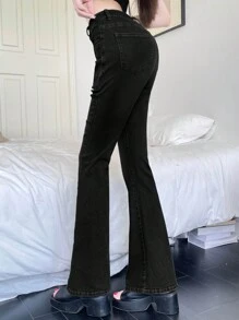 DAZY Jeans acampanados con bolsillos de uso diario casual para mujeres