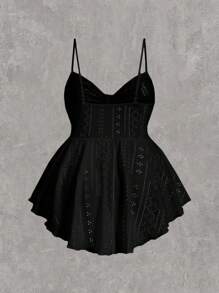 SHEIN CURVE+ Curve Plus Tops Eyelet Embroidery Ruched Cami Top Summer