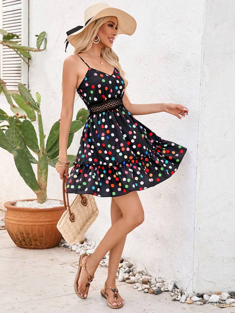 Women'S Colorful Polka Dot Summer White Beach Cami Dress