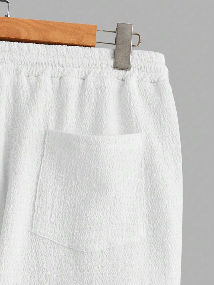 Men's Elastic Waist Embroidered Summer Beach Casual White Shorts