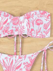 SHEIN Swim Summer Beach Women Vacation Floral Printed Hollow Out Knot Simple Fashion Bikini Set With Random Print
