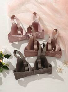 3 件套休闲柔软舒适宽肩带文胸，聚拢透气设计，带钢圈，日常百搭装 - 彩色 - 查看 2