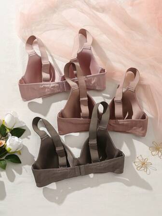 3st/set Fritids Mjuk och Bekväm BH med breda remmar, push-up och andningsbar design med bygel, All-Match outfit till vardags