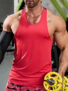 Gym Rark 男友风格男士字母印花运动背心健身上衣红色背心，健身，图案，工字背心，纯色 - 紅色 - 查看 4