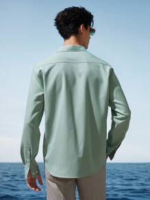 Mainfolk Easy-Care Men Business Woven Long Sleeve Shirt - Green - View 16