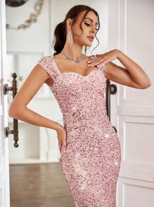 SHEIN Belle 女士甜心领美人鱼尾亮片连衣裙，适合节日派对穿着，可作长款女装、返校礼服、四季迷你连衣裙、性感复古连衣裙、鸡尾酒会短款连衣裙，适合新年节日派对穿着，优雅女士连衣裙，四季迷你连衣裙，新年女装，鸡尾酒会短款连衣裙，适合新年节日派对穿着，女士短款连衣裙，音乐会女装，女士度假装。 - 淺粉色 - 查看 5