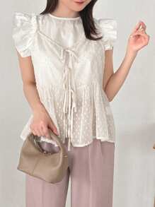 FRIFUL Designer Top de tirantes con cordón para mujer, casual de verano y con textura de malla transparente