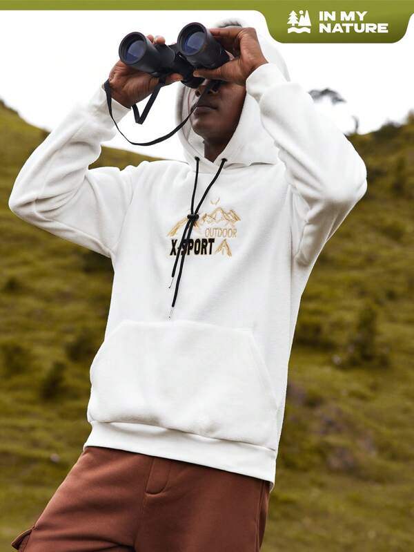 In My Nature Hombres Sudadera con estampado de letra con bolsillo de canguro con cordón con capucha exterior