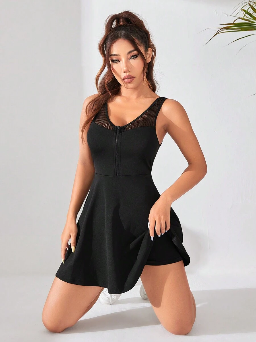 Women Solid Color Simple Daily Sleeveless Dress Sport Dress - Black - View 1