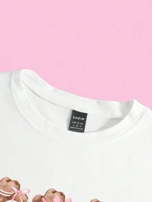 SHEIN EZwear Phụ Nữ Mùa Hè Y2K Mũ Hồng Yếu Tố Phương Tây Crop Áo Thun Bé Tee - trắng - Xem 3
