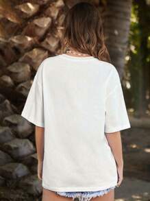 Forever 21 Women Oversized Casual Music Festival Printed Round Neck Loose Fit T-Shirt, Unisex - White - View 2
