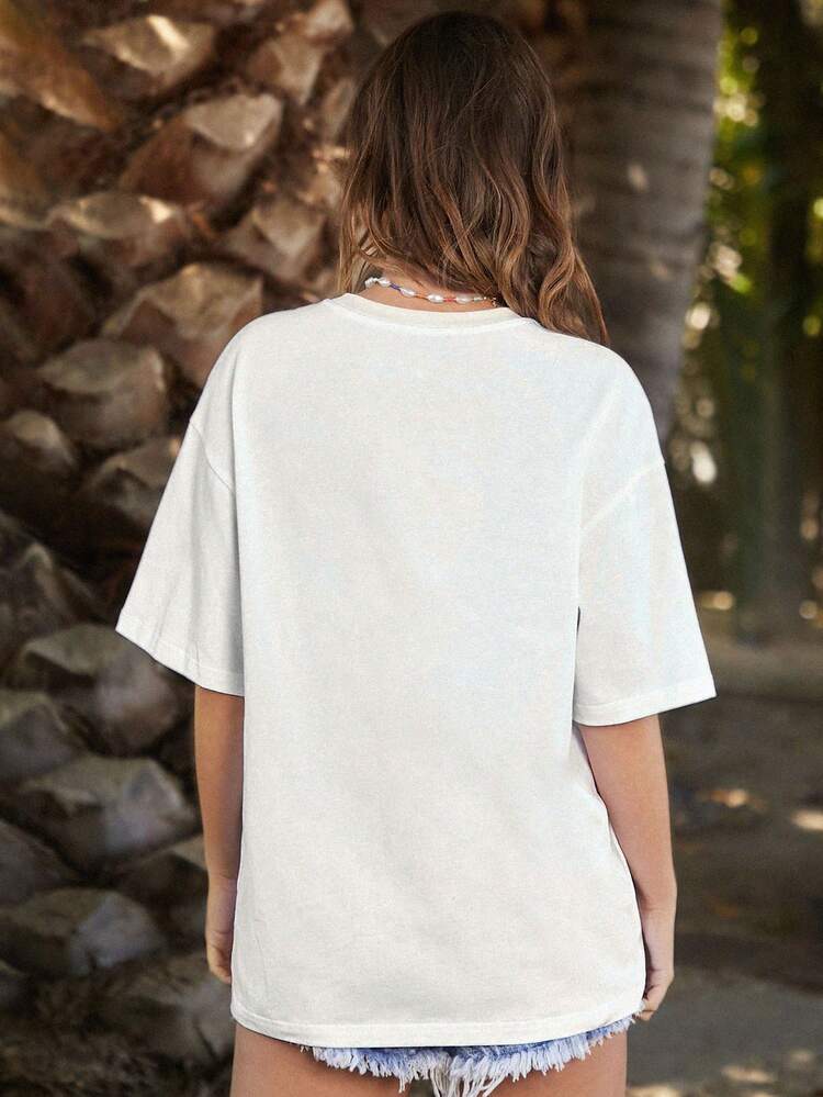 Women Oversized Casual Music Festival Printed Round Neck Loose Fit T-Shirt, Unisex