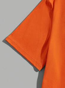 Manfinity Joysei Orange Knitted Standard Size Men's Short Sleeve Crew Neck T-Shirt - Orange - View 4