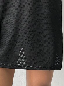 SHEIN Unity Đầm thể thao thường ngày lưới rộng rãi cổ chữ V phối màu cho nữ - màu đen - Xem 7