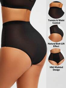 SHAPORA Women's Bodysuit With Mesh Inset And Bikini Panty - Black - View 1