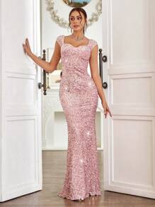 SHEIN Belle 女士甜心领美人鱼尾亮片连衣裙，适合节日派对穿着，可作长款女装、返校礼服、四季迷你连衣裙、性感复古连衣裙、鸡尾酒会短款连衣裙，适合新年节日派对穿着，优雅女士连衣裙，四季迷你连衣裙，新年女装，鸡尾酒会短款连衣裙，适合新年节日派对穿着，女士短款连衣裙，音乐会女装，女士度假装。 - 淺粉色 - 查看 3