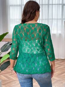 SHEIN Clasi 大码休闲春夏中袖夹克适合日常穿着 - 綠色 - 查看 2