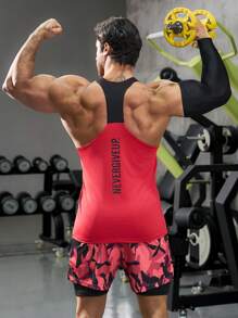Gym Rark 男友风格男士字母印花运动背心健身上衣红色背心，健身，图案，工字背心，纯色 - 紅色 - 查看 2