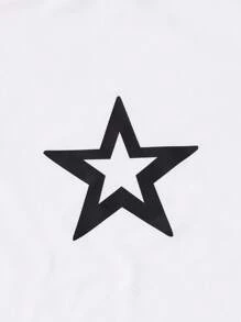 SHEIN Teen Girl Y2K Áo thun oversized cắt ngắn có in hình ngôi sao năm cánh - trắng - Xem 4
