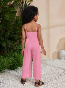 SHEIN Young Girl Knitted Plain Jumpsuit With Shoulder Straps For Spring And Summer Vacation And Leisure