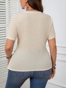 SHEIN LUNE Camiseta de talla grande de color albaricoque con cuello en V para uso casual en primavera/verano