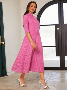 SHEIN Lady 女性時尚波點印花中長袖連衣裙