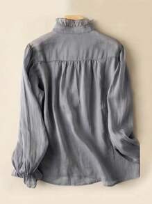 Women's Vacation Casual Solid Color Stand Collar Ruffle Sleeve Blouse