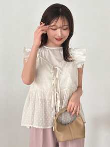 FRIFUL Designer Top de tirantes con cordón para mujer, casual de verano y con textura de malla transparente