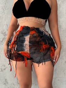Flirla Fashionable Plus Size Women's Contrast Color Fringed Shorts
