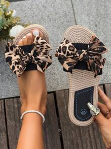 Slippers For Women House Outdoors Slides Sandals,Leopard Print Bow Knot Lady Beach Shoes - Multicolor - View 2