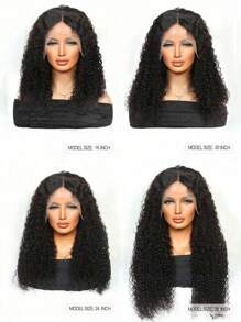 Transparent Lace Kinky Curly T Part Lace Wigs Real Human Hair Lace Frontal Closure Wigs With Front Baby Hair Pre Plucked Natural Hairline Wig Natural Black Color - Natural Black - View 6