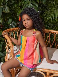 Tween Girl Casual Colorful Striped Loose Tank Top, Perfect For Spring/Summer Vacation. Available In Mommy And Me Matching (3 Pieces Sold Separately). - Multicolor - View 6