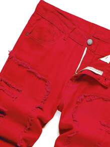Tween Boy Ripped Frayed Rag Stitching Jeans - Red - View 3