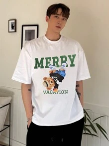 DAZY Camiseta masculina de verão com estampa de letter & ursinho teddy