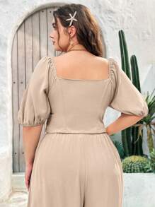 Dreamara Camisa Khaki con botones para mujeres de talla grande WYWH para vacaciones