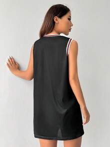 SHEIN Unity Đầm thể thao thường ngày lưới rộng rãi cổ chữ V phối màu cho nữ - màu đen - Xem 2