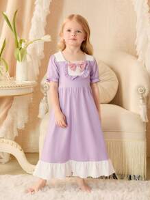 年輕女孩淺紫色短袖睡衣連體家居服 - 淡紫色 - 查看 5