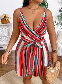 Breezaya 加大尺寸女士鬆身條紋假期連身褲，配細肩帶 - 彩色 - 查看 6